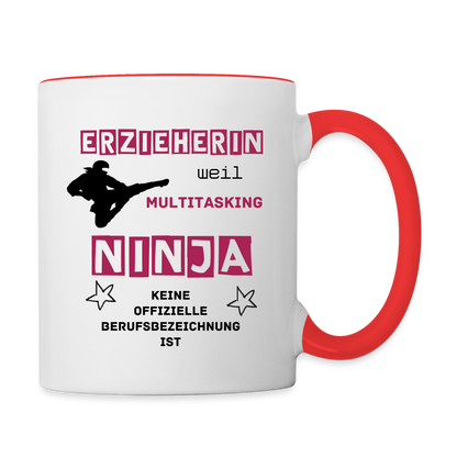 Tasse zweifarbig - Ninja Erzieherin - Weiß/Rot