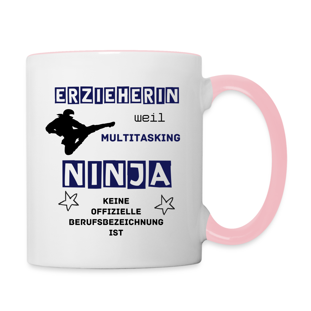 Tasse zweifarbig - Ninja Erzieherin blau - Weiß/Pink