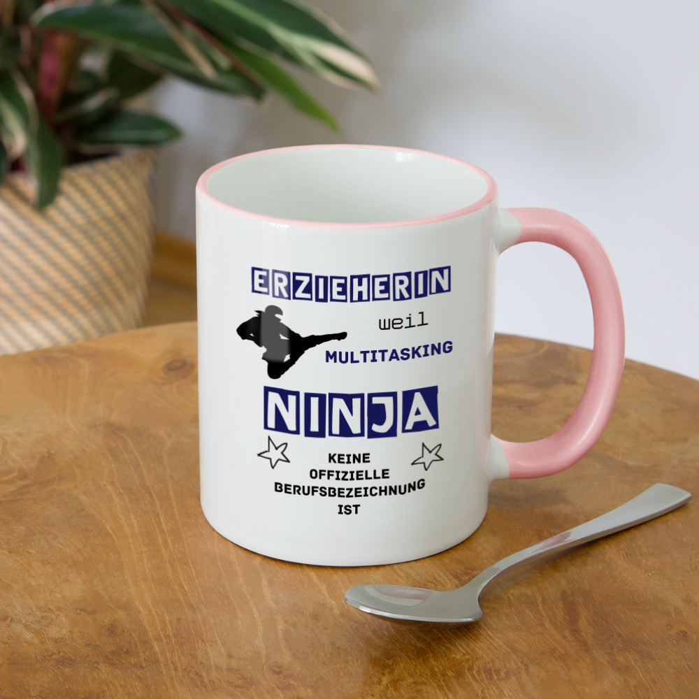 Tasse zweifarbig - Ninja Erzieherin blau - Weiß/Pink