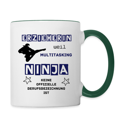 Tasse zweifarbig - Ninja Erzieherin blau - Weiß/Dunkelgrün