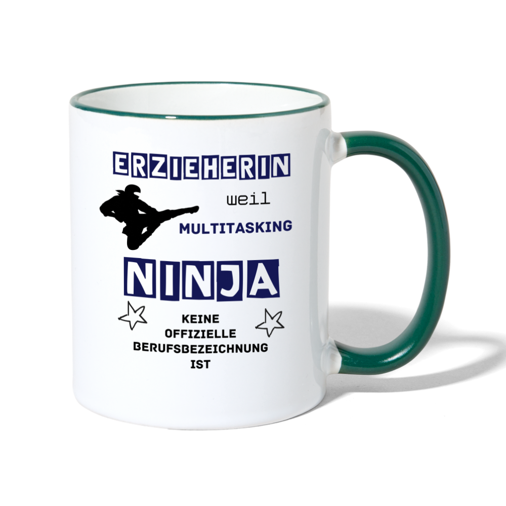 Tasse zweifarbig - Ninja Erzieherin blau - Weiß/Dunkelgrün