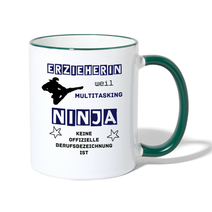 Tasse zweifarbig - Ninja Erzieherin blau - Weiß/Dunkelgrün