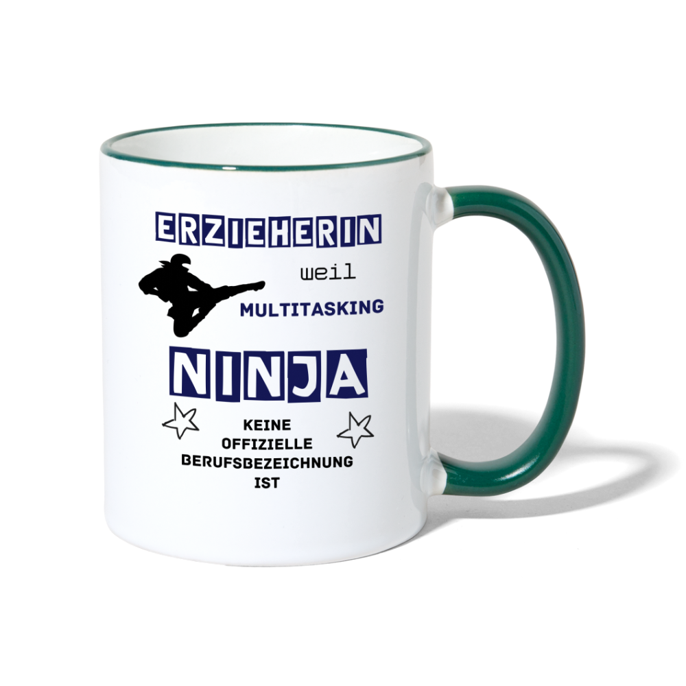 Tasse zweifarbig - Ninja Erzieherin blau - Weiß/Dunkelgrün