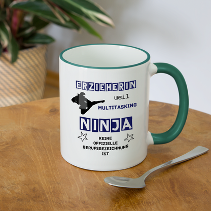 Tasse zweifarbig - Ninja Erzieherin blau - Weiß/Dunkelgrün