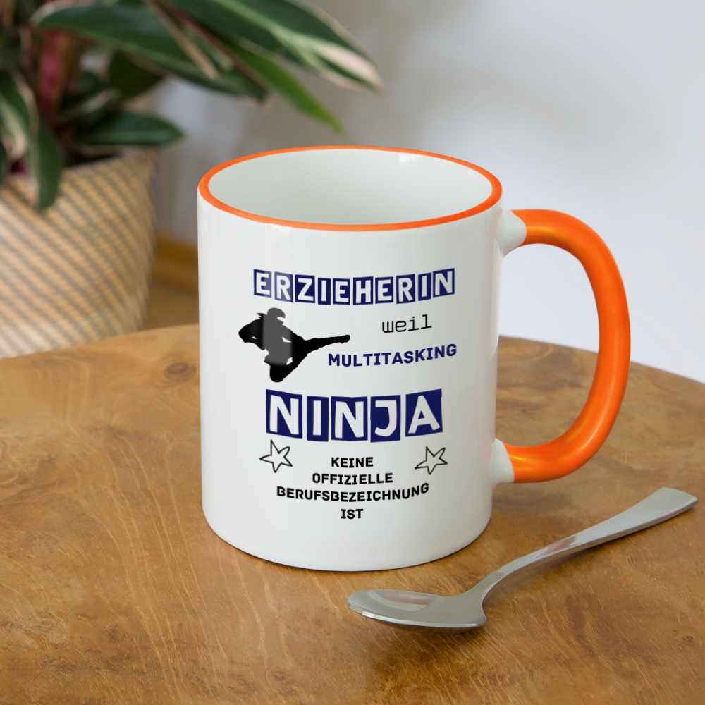 Tasse zweifarbig - Ninja Erzieherin blau - Weiß/Orange