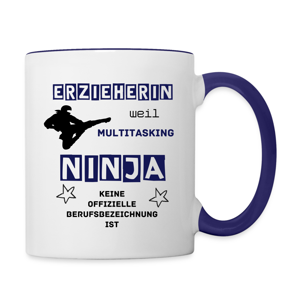 Tasse zweifarbig - Ninja Erzieherin blau - Weiß/Kobaltblau