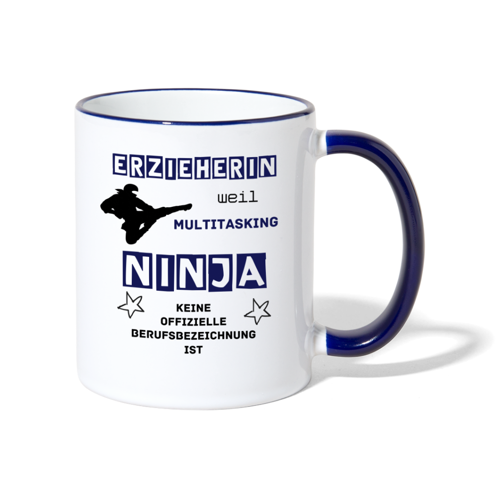 Tasse zweifarbig - Ninja Erzieherin blau - Weiß/Kobaltblau