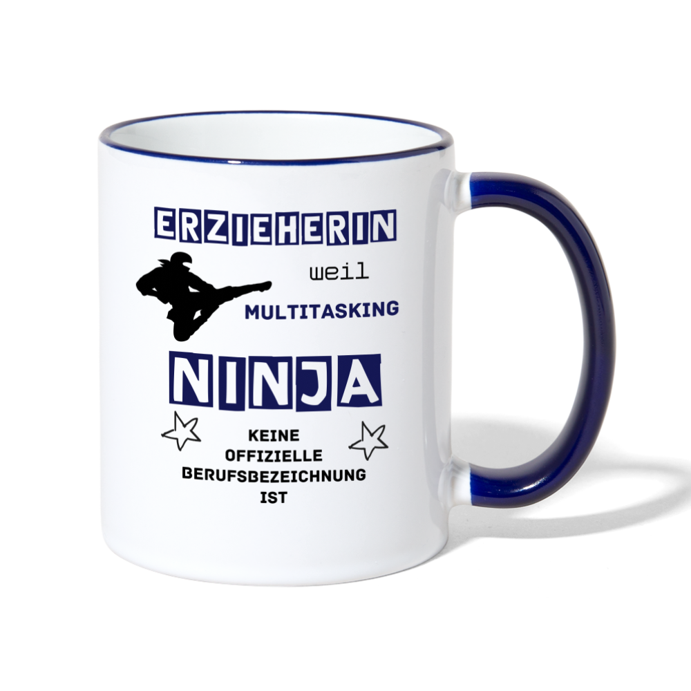 Tasse zweifarbig - Ninja Erzieherin blau - Weiß/Kobaltblau