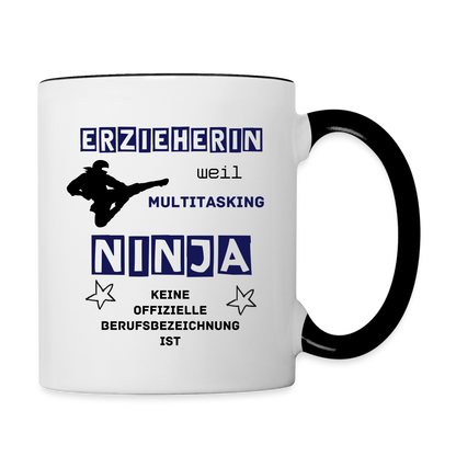 Tasse zweifarbig - Ninja Erzieherin blau - Weiß/Schwarz