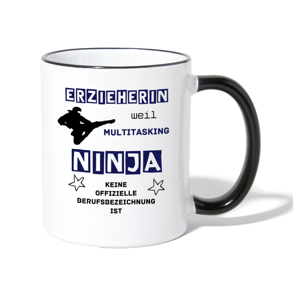 Tasse zweifarbig - Ninja Erzieherin blau - Weiß/Schwarz