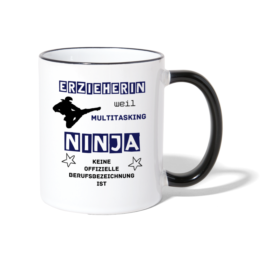 Tasse zweifarbig - Ninja Erzieherin blau - Weiß/Schwarz