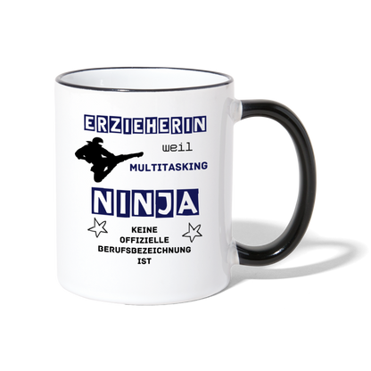 Tasse zweifarbig - Ninja Erzieherin blau - Weiß/Schwarz