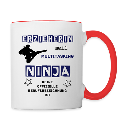 Tasse zweifarbig - Ninja Erzieherin blau - Weiß/Rot