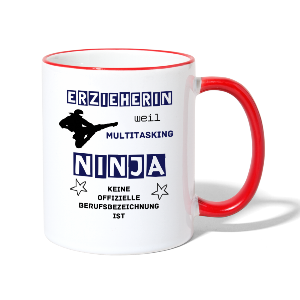 Tasse zweifarbig - Ninja Erzieherin blau - Weiß/Rot