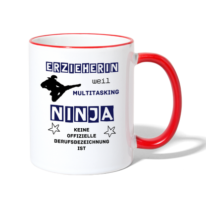 Tasse zweifarbig - Ninja Erzieherin blau - Weiß/Rot