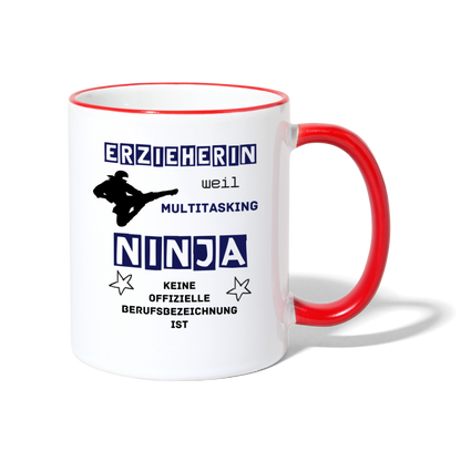 Tasse zweifarbig - Ninja Erzieherin blau - Weiß/Rot