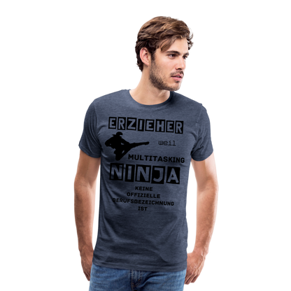 Männer Premium T-Shirt - Erzieher Ninja - Blau meliert