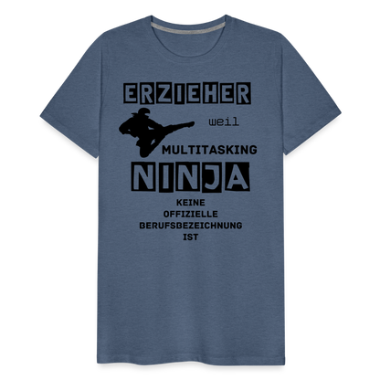 Männer Premium T-Shirt - Erzieher Ninja - Blau meliert