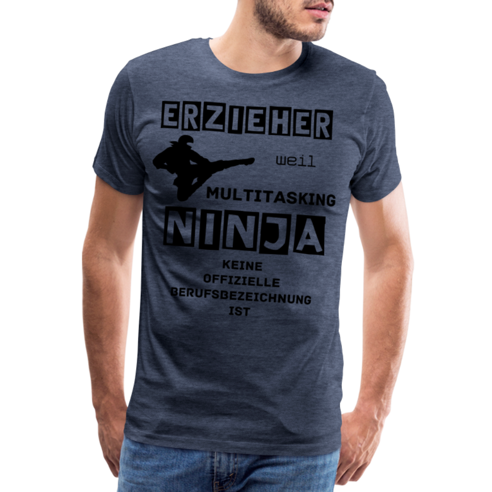 Männer Premium T-Shirt - Erzieher Ninja - Blau meliert