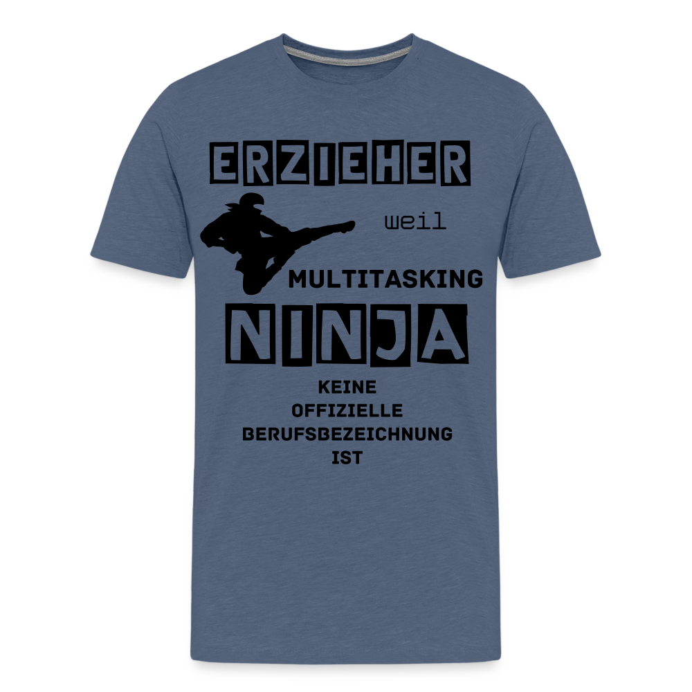 Männer Premium T-Shirt - Erzieher Ninja - Blau meliert