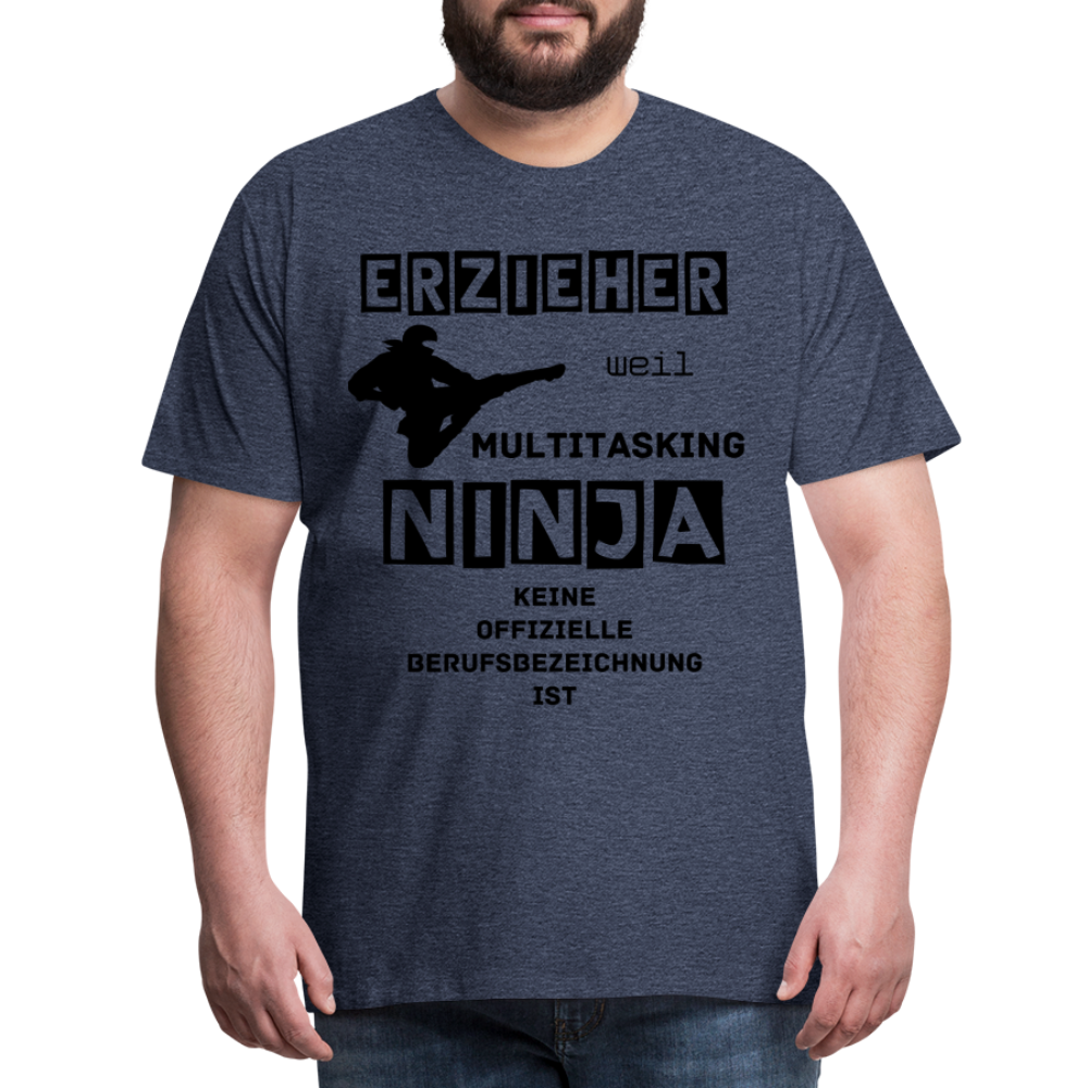 Männer Premium T-Shirt - Erzieher Ninja - Blau meliert