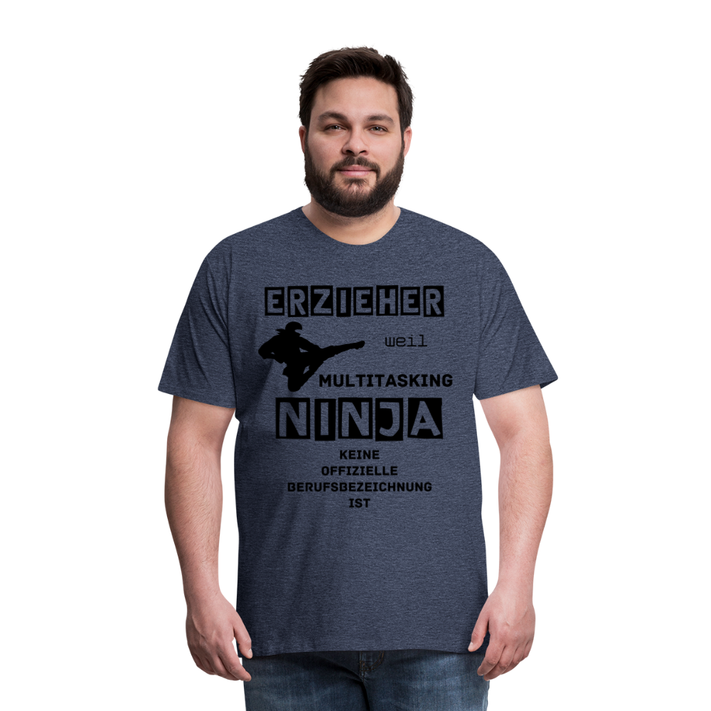 Männer Premium T-Shirt - Erzieher Ninja - Blau meliert