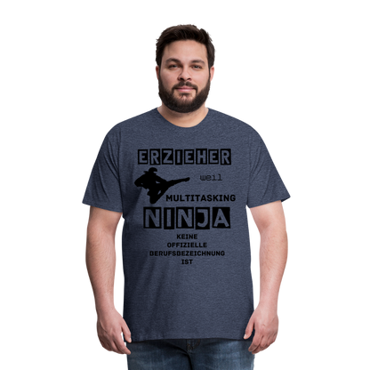 Männer Premium T-Shirt - Erzieher Ninja - Blau meliert