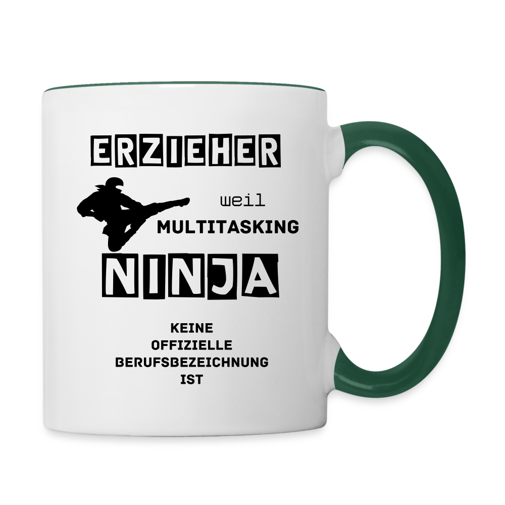 Tasse zweifarbig - Erzieher Ninja - Weiß/Dunkelgrün