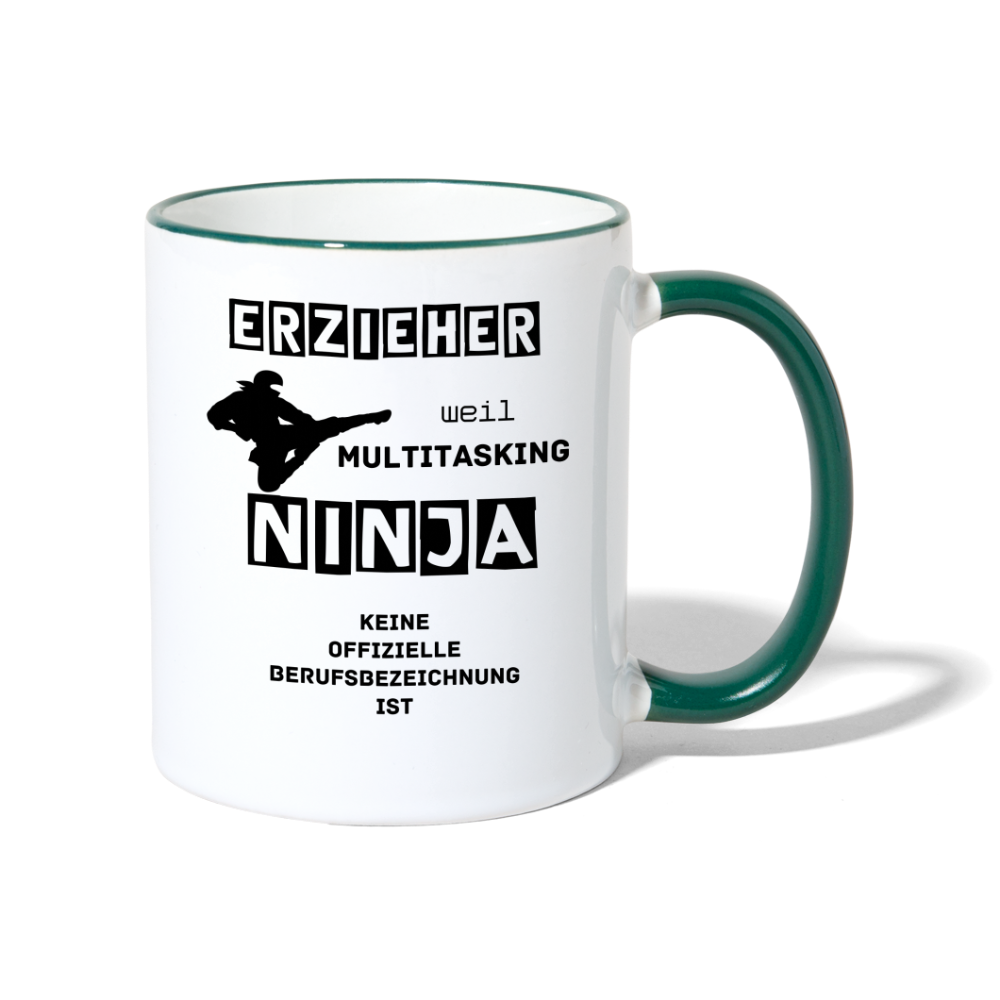 Tasse zweifarbig - Erzieher Ninja - Weiß/Dunkelgrün