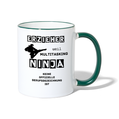 Tasse zweifarbig - Erzieher Ninja - Weiß/Dunkelgrün