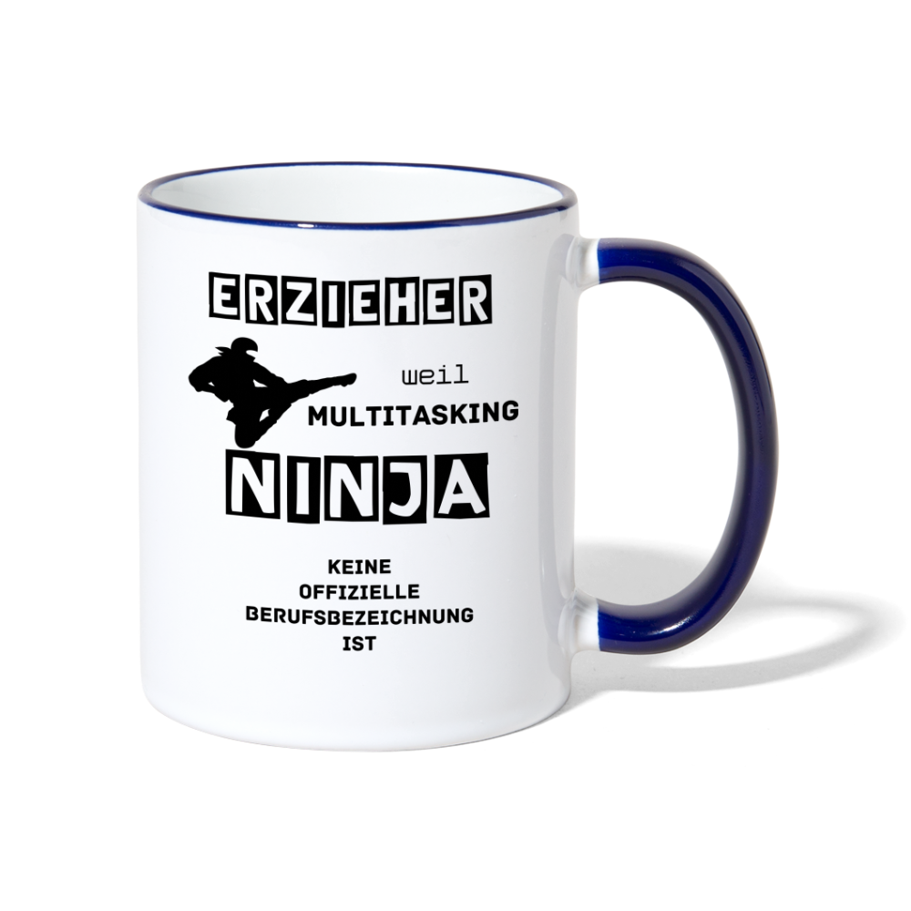 Tasse zweifarbig - Erzieher Ninja - Weiß/Kobaltblau