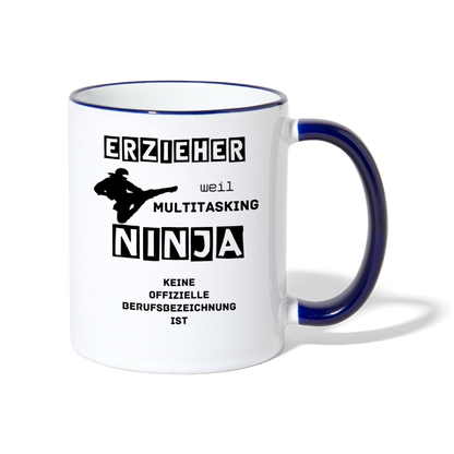 Tasse zweifarbig - Erzieher Ninja - Weiß/Kobaltblau