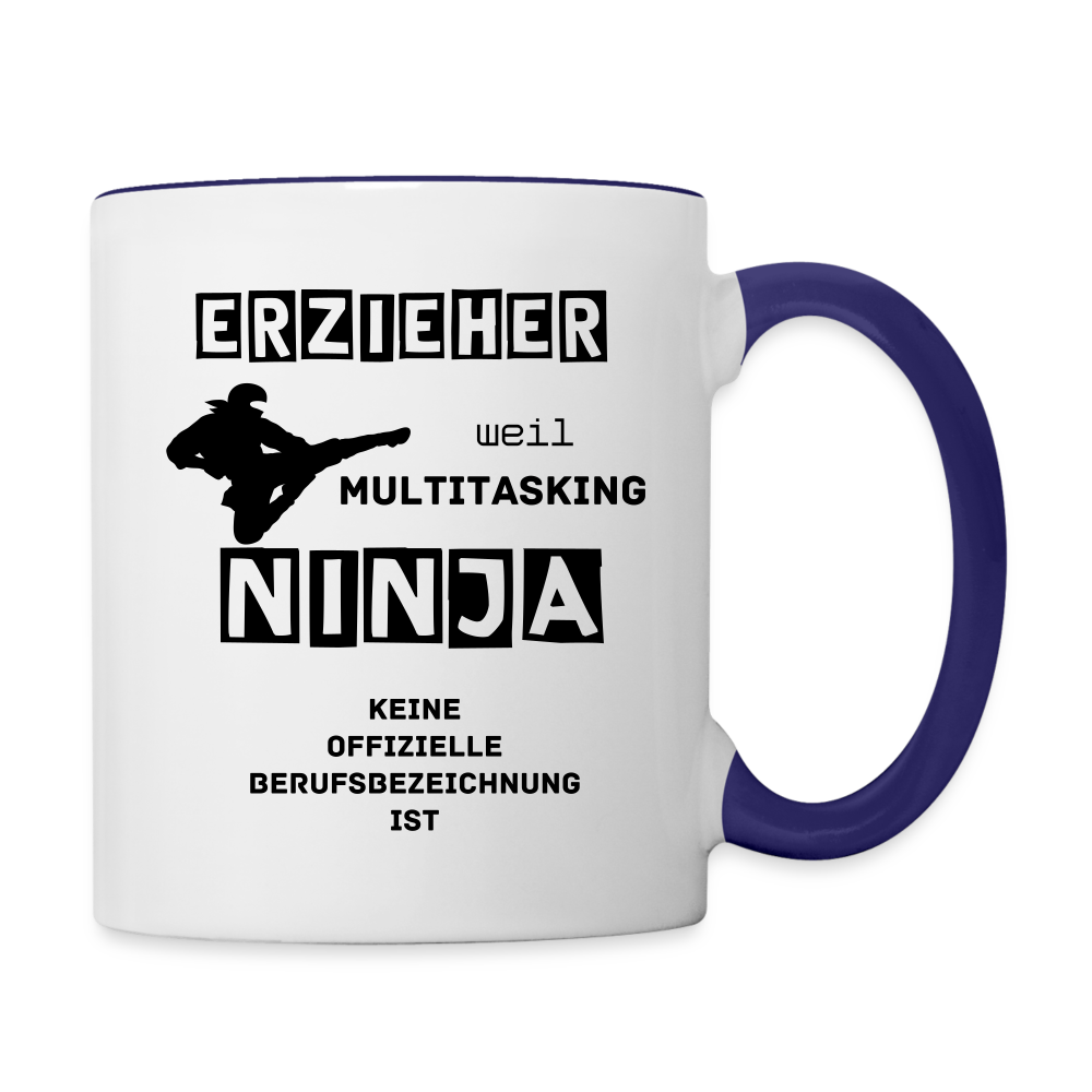 Tasse zweifarbig - Erzieher Ninja - Weiß/Kobaltblau