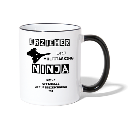 Tasse zweifarbig - Erzieher Ninja - Weiß/Schwarz