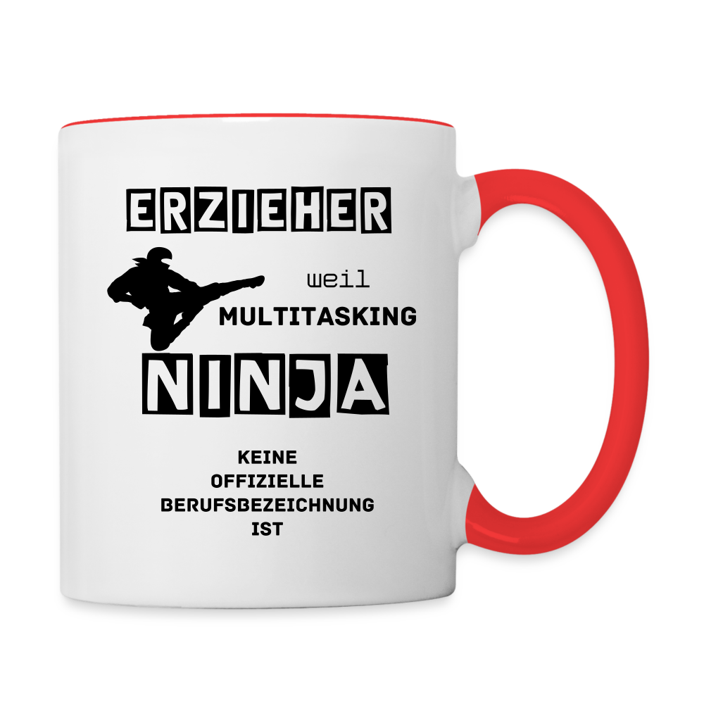 Tasse zweifarbig - Erzieher Ninja - Weiß/Rot