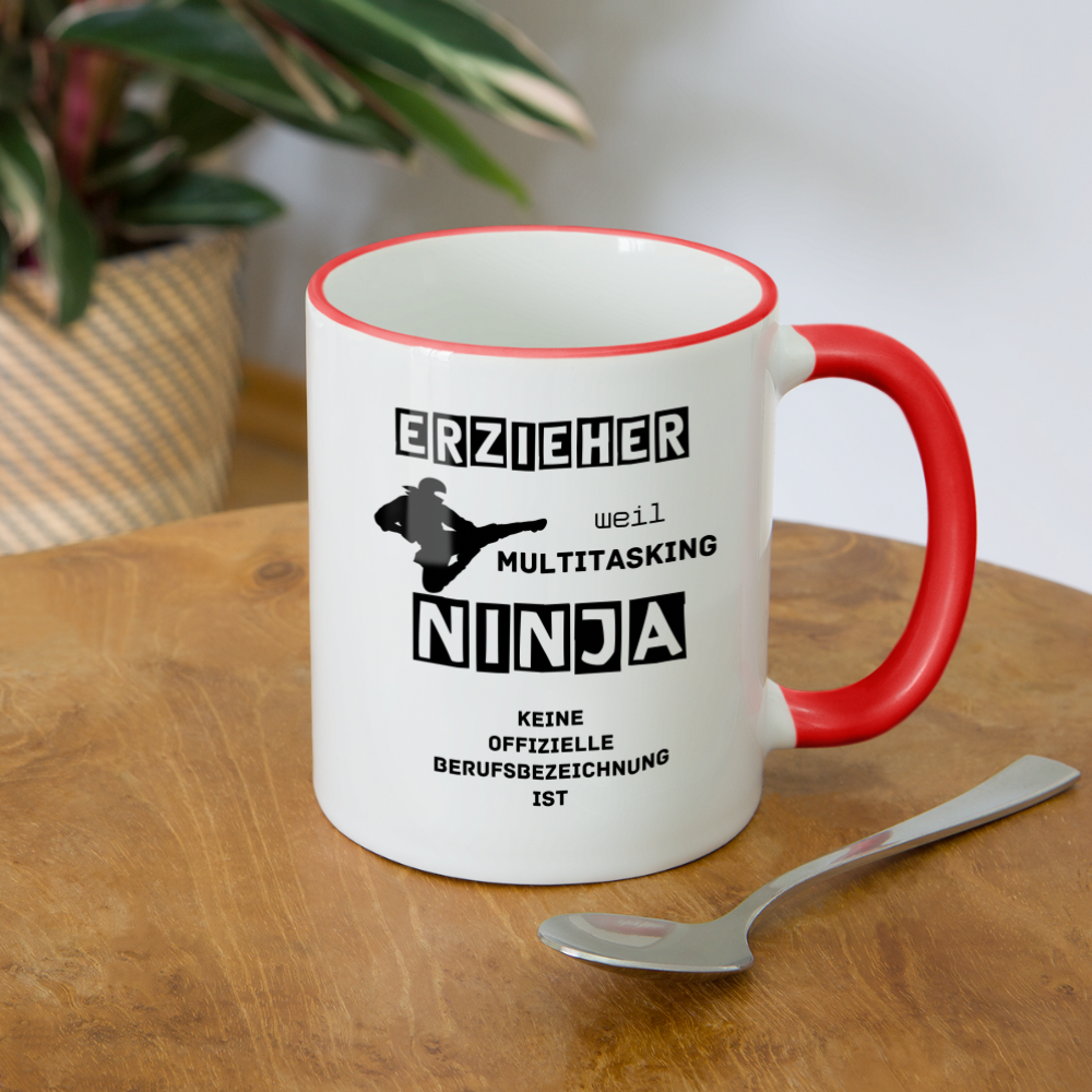 Tasse zweifarbig - Erzieher Ninja - Weiß/Rot