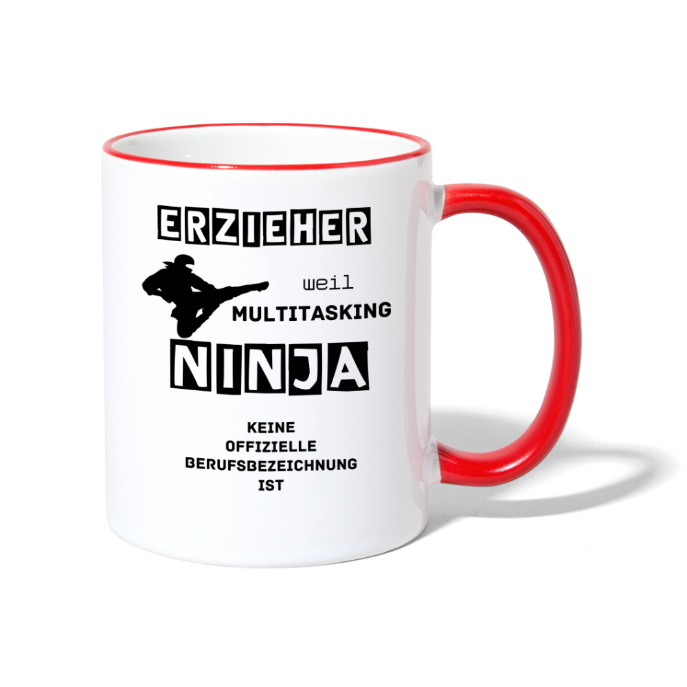 Tasse zweifarbig - Erzieher Ninja - Weiß/Rot