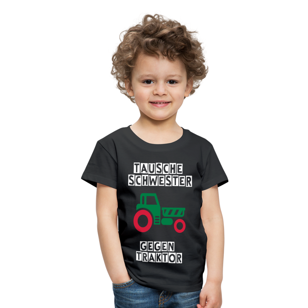 Kinder Premium T-Shirt - Tausche Schwester gegen Traktor - Schwarz