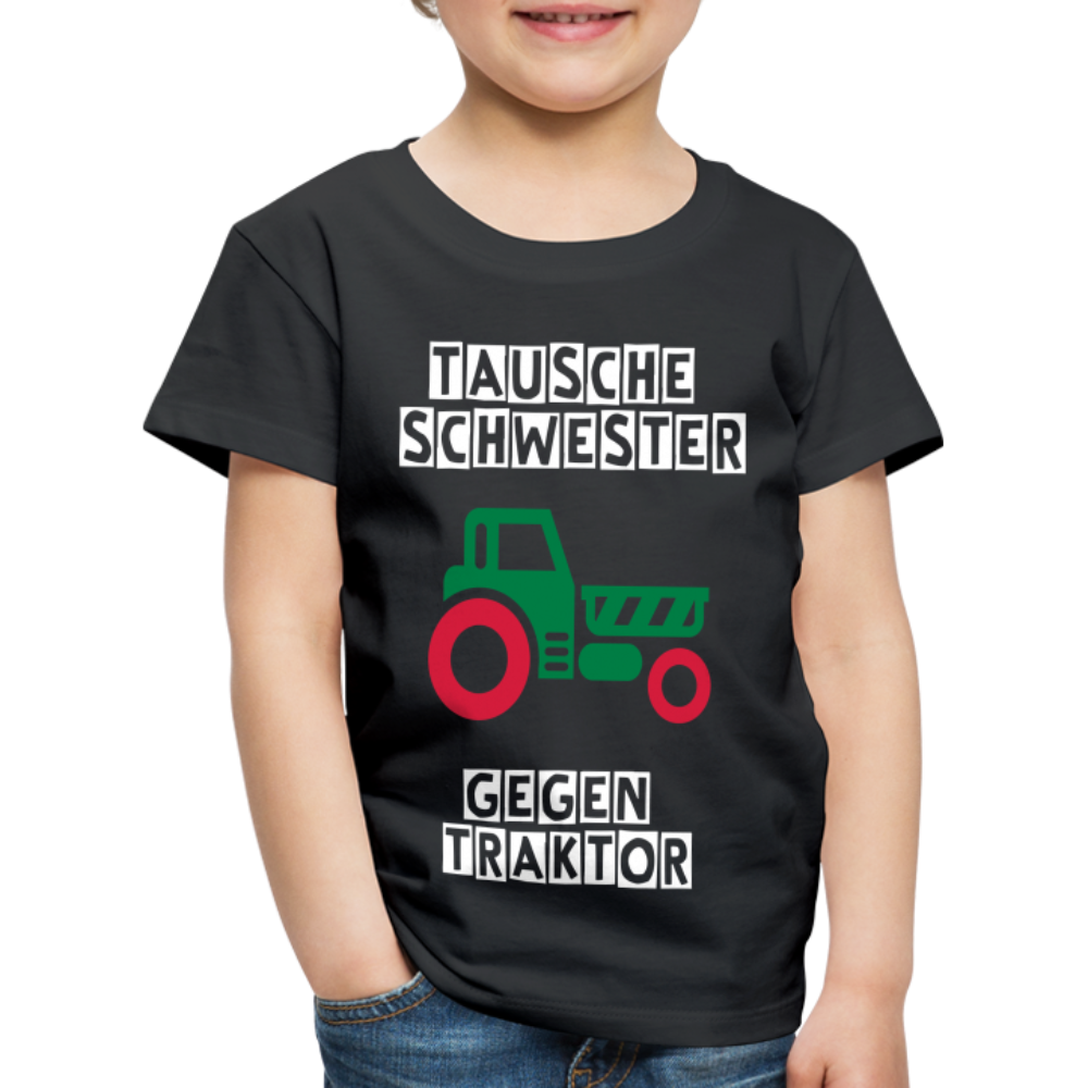 Kinder Premium T-Shirt - Tausche Schwester gegen Traktor - Schwarz