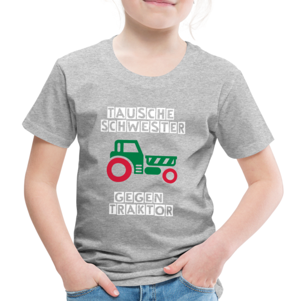 Kinder Premium T-Shirt - Tausche Schwester gegen Traktor - Grau meliert