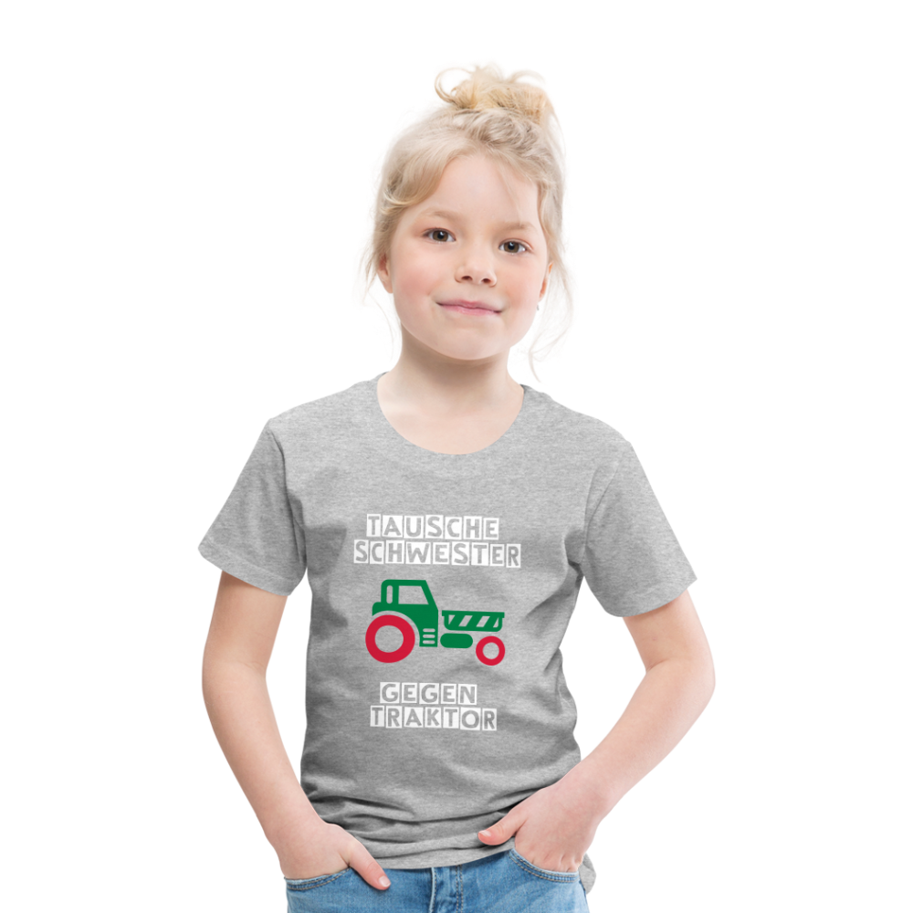 Kinder Premium T-Shirt - Tausche Schwester gegen Traktor - Grau meliert