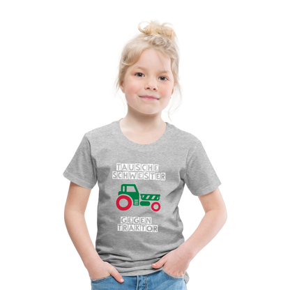 Kinder Premium T-Shirt - Tausche Schwester gegen Traktor - Grau meliert