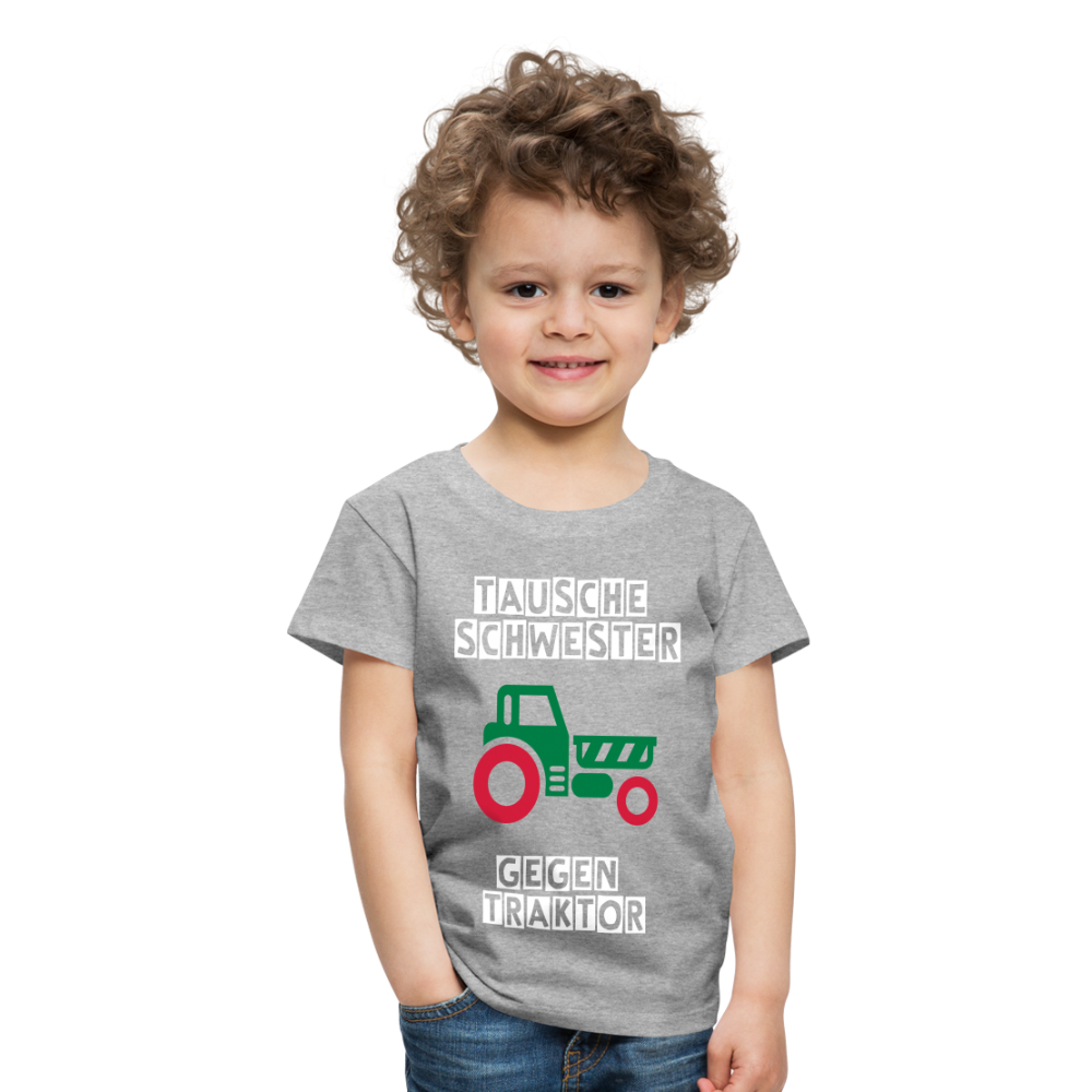 Kinder Premium T-Shirt - Tausche Schwester gegen Traktor - Grau meliert