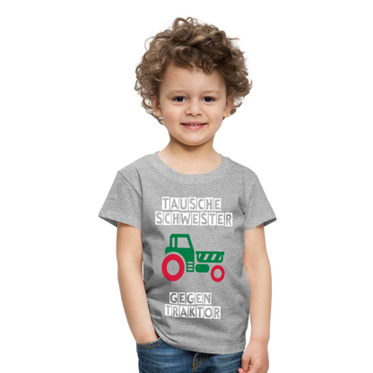 Kinder Premium T-Shirt - Tausche Schwester gegen Traktor - Grau meliert