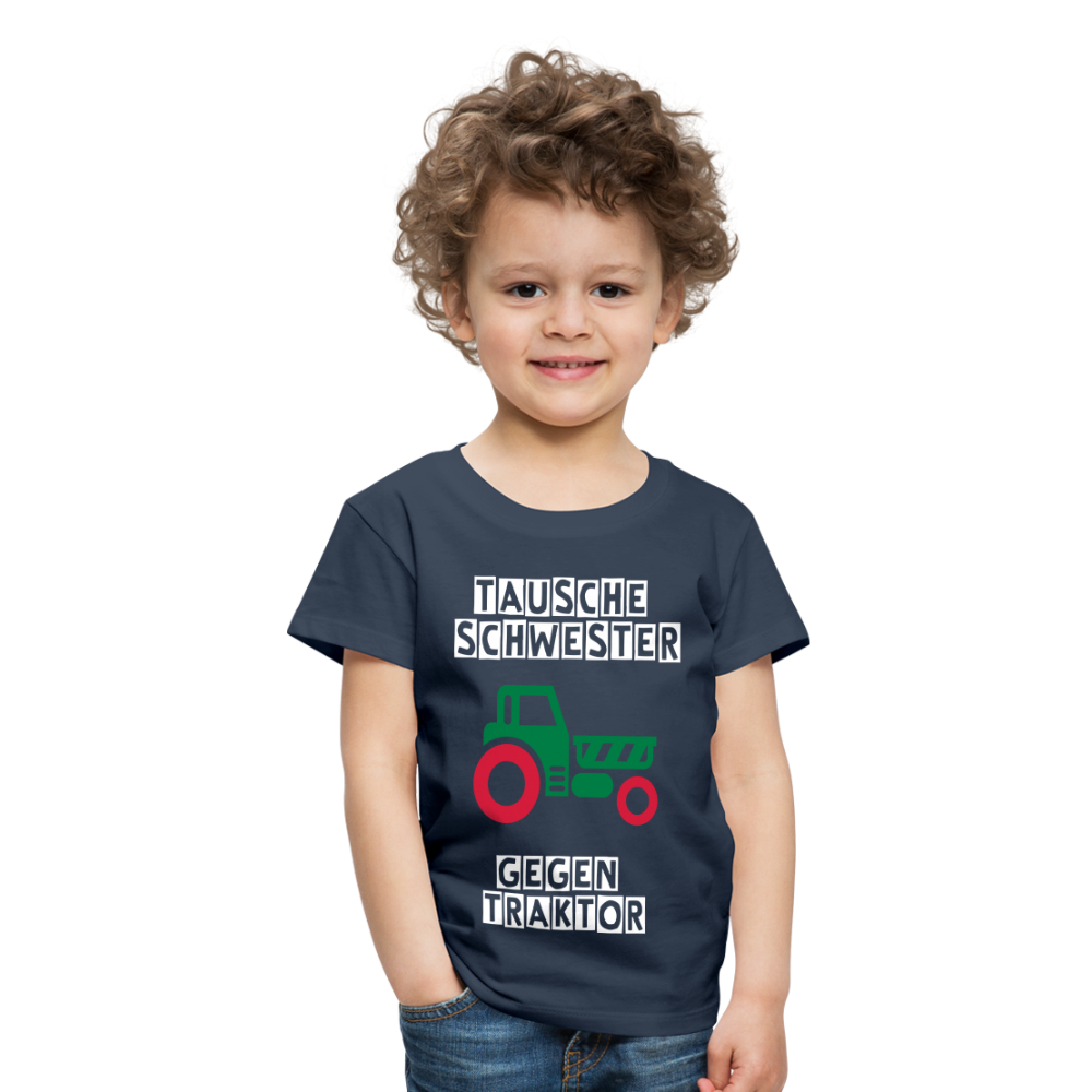 Kinder Premium T-Shirt - Tausche Schwester gegen Traktor - Navy