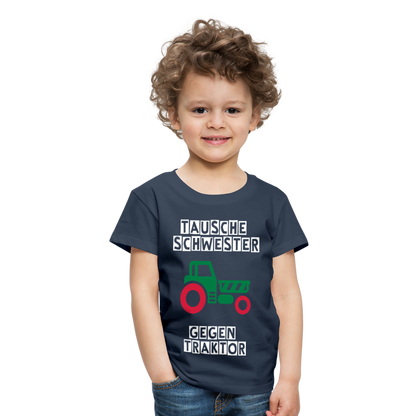 Kinder Premium T-Shirt - Tausche Schwester gegen Traktor - Navy