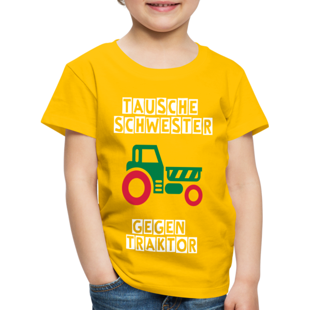 Kinder Premium T-Shirt - Tausche Schwester gegen Traktor - Sonnengelb