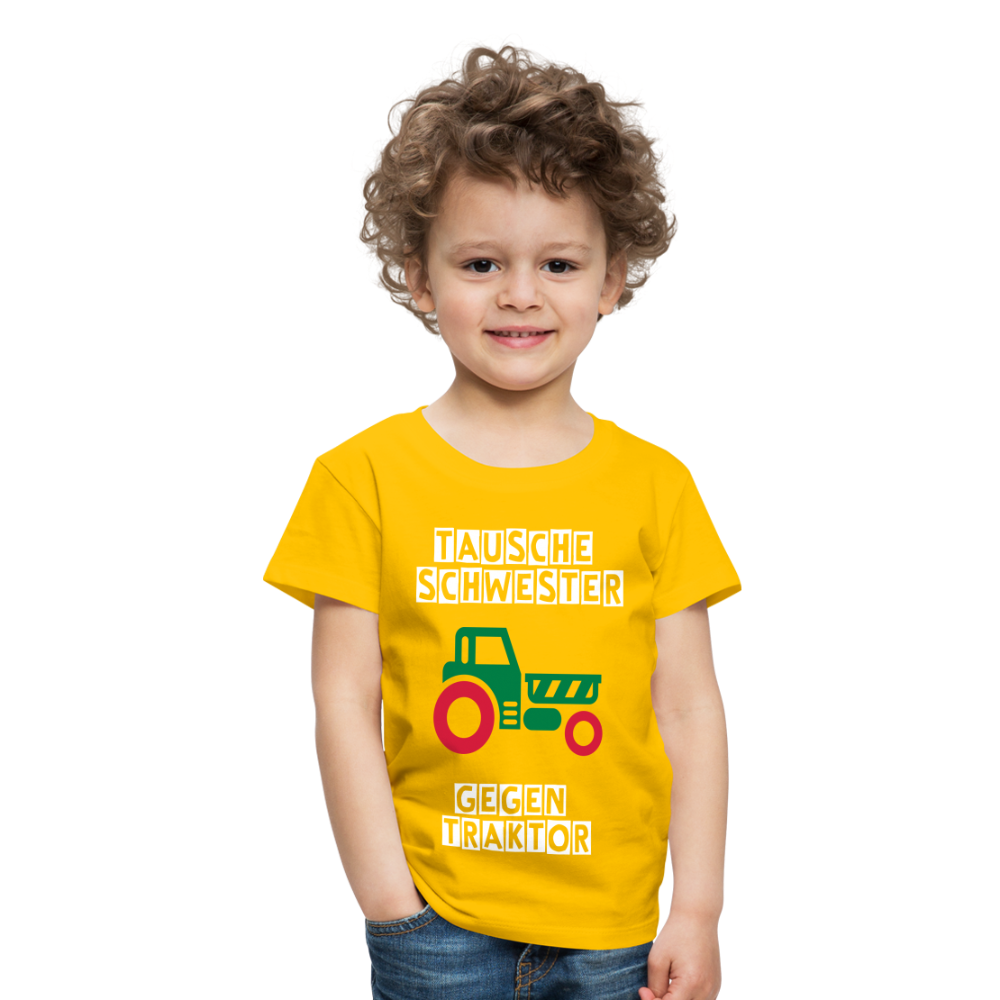 Kinder Premium T-Shirt - Tausche Schwester gegen Traktor - Sonnengelb