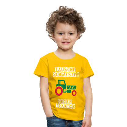 Kinder Premium T-Shirt - Tausche Schwester gegen Traktor - Sonnengelb