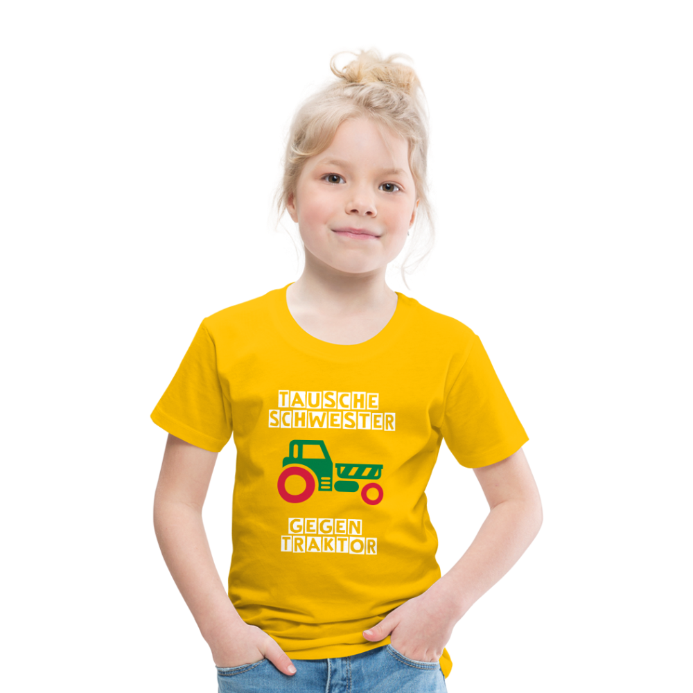 Kinder Premium T-Shirt - Tausche Schwester gegen Traktor - Sonnengelb